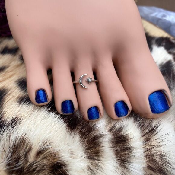Moon and Star Sterling Silver Toe Ring/adjustable/dainty - Picture 1 of 4